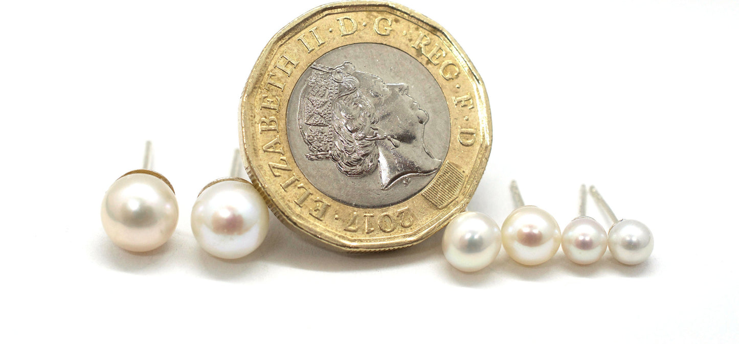 White Freshwater Pearl Stud Earrings in Sterling Silver