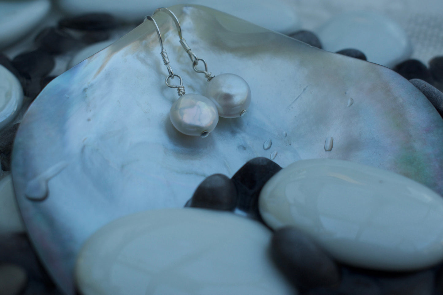 Coin Pearl Earrings in Sterling Silver