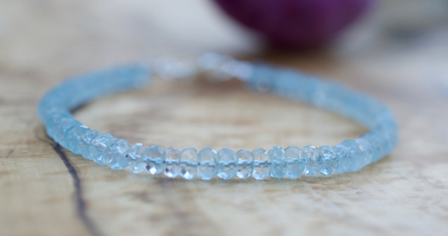 Aquamarine Sterling Silver Beaded Bracelet