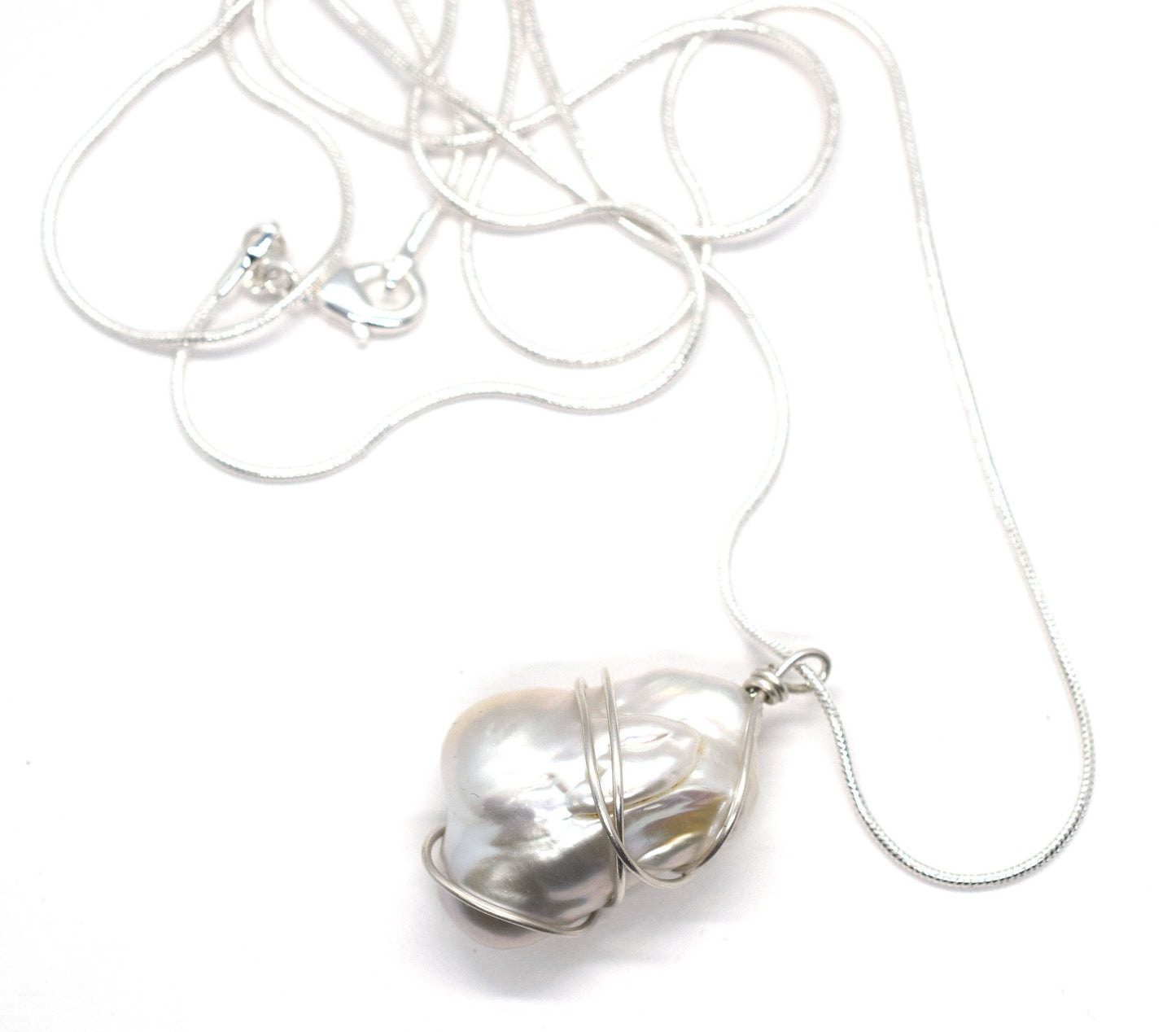 Beautiful Baroque Pearl Pendant Wire Wrapped in Sterling Silver