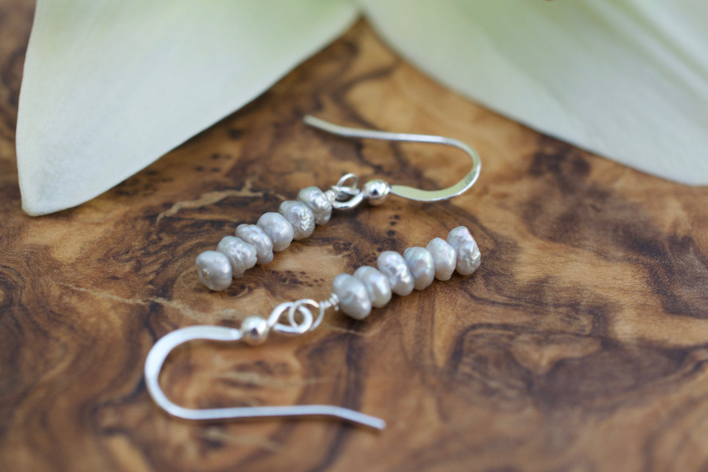 Keshi Pearl Earrings in Grey Pearl, Real Pearl Dangle Earrings in Sterling Silver, 14K Gold Filled or 14k Rose Gold Filled.