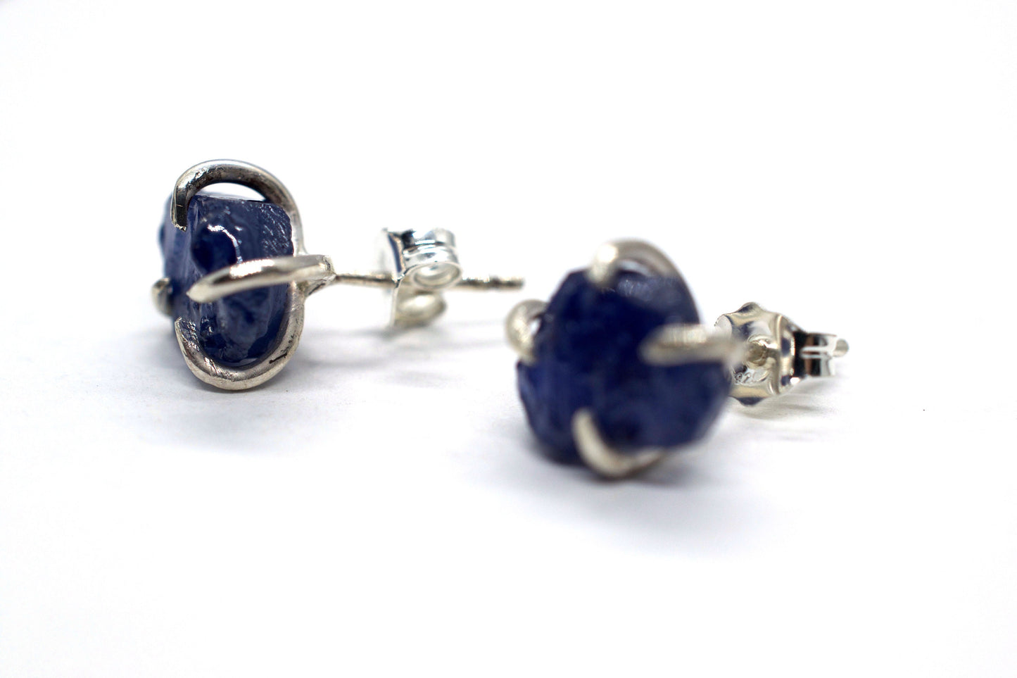 Sapphire and Sterling Silver Claw Earrings