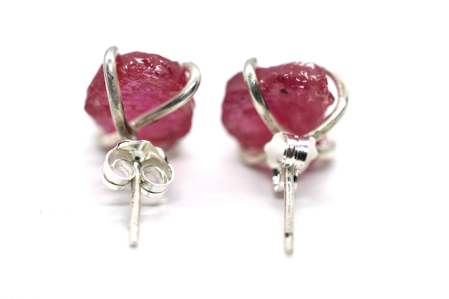 Raw Ruby Claw Earrings in Sterling Silver