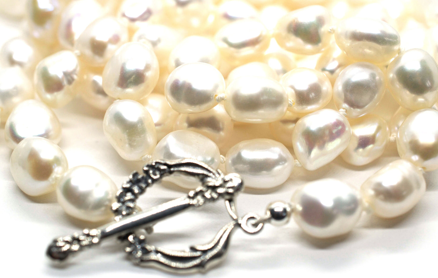 White Extra Long Freshwater Pearl Necklace with Sterling Silver, 1920's Long Pearl Necklace, Real Pearl Necklace, Layering Necklace.