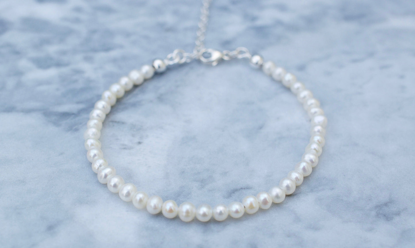 Tiny Pearl Bracelet in Sterling Silver