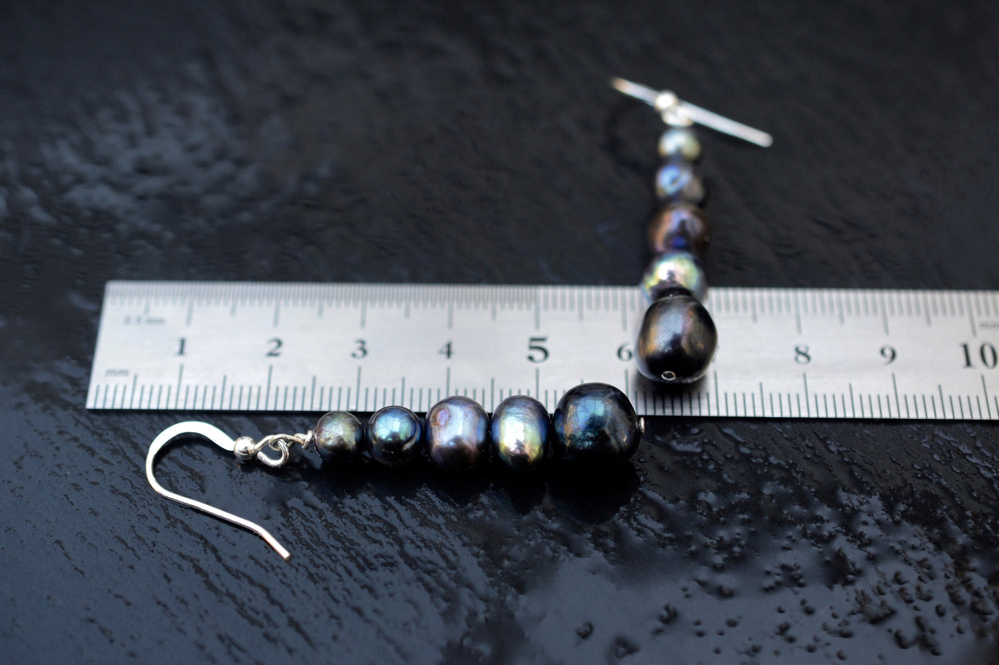 Black Pearl Earrings in Sterling Silver