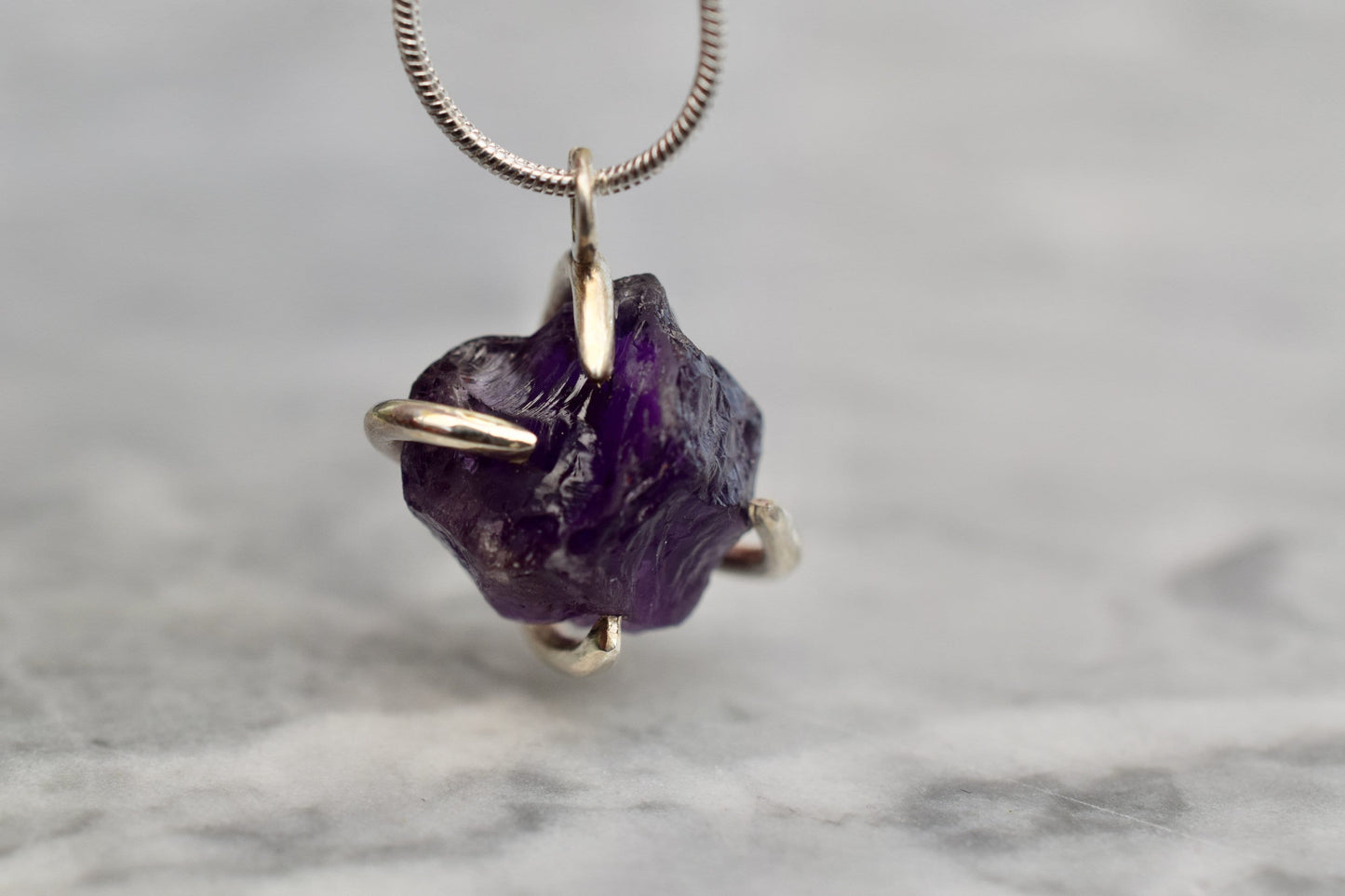 Raw Amethyst Pendant, Amethyst Necklace in Sterling Silver, Amethyst Birthstone Necklace for February Birthday.