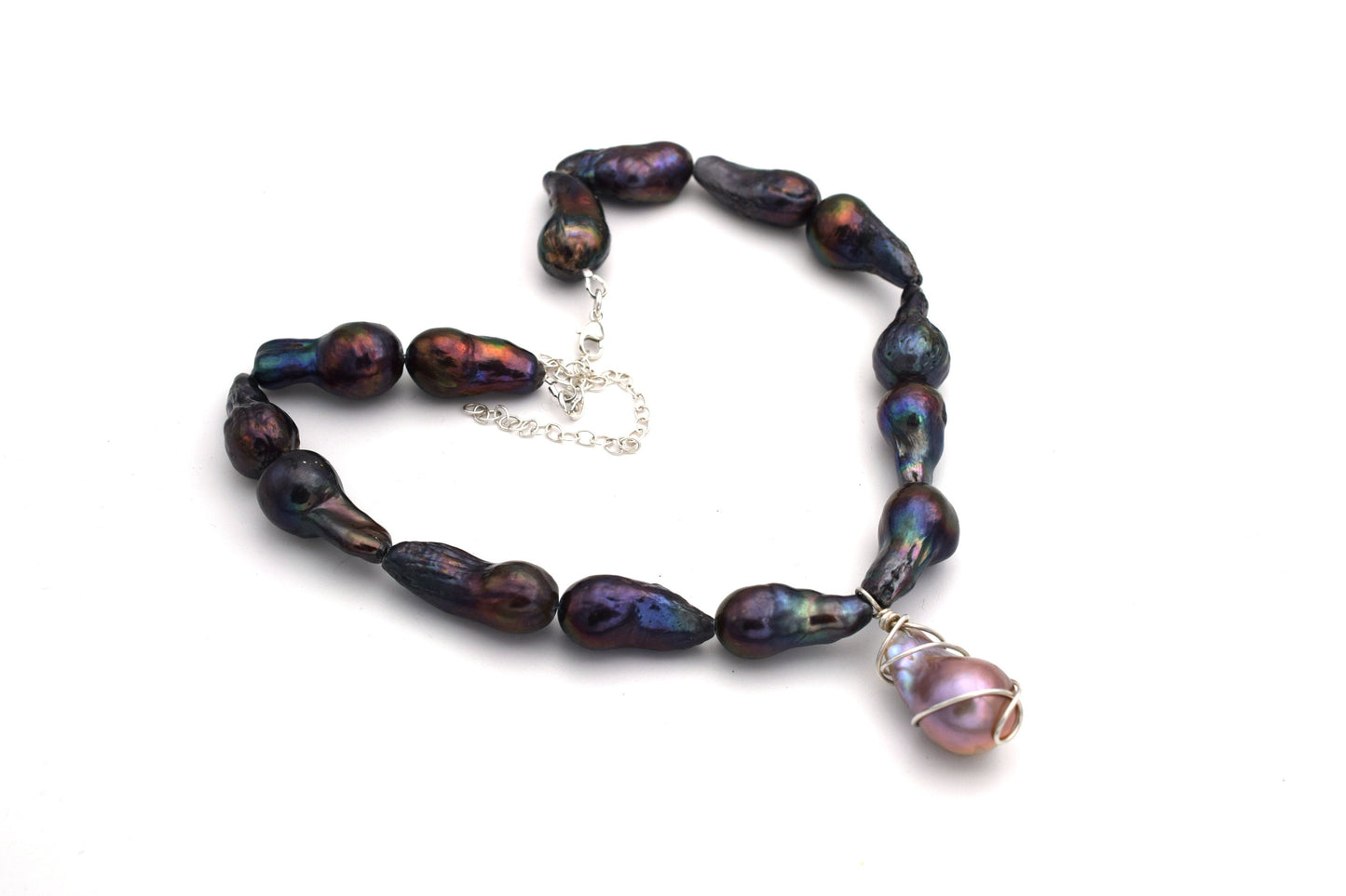 Black Baroque Necklace with Pink Baroque Pendant