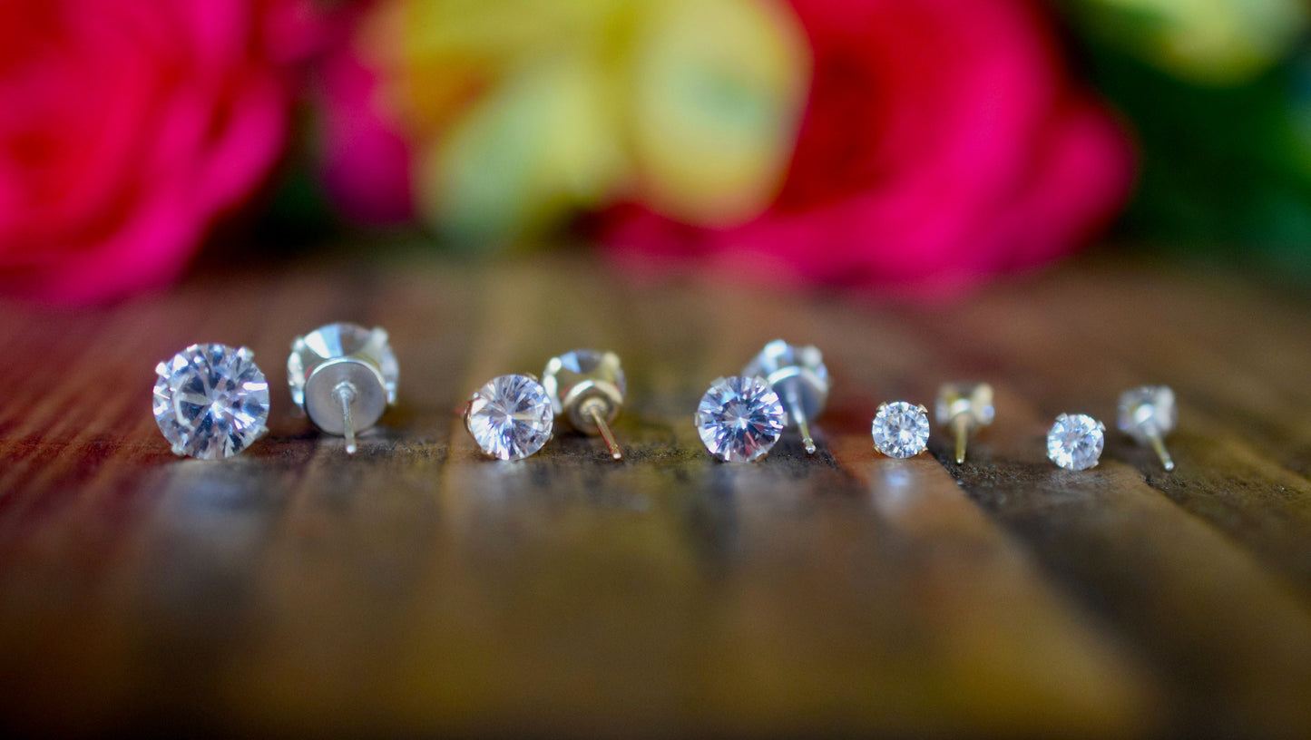 White Sapphire Studs, Lab Created Sapphire Earrings in Sterling Silver or 14K Gold Filled, Lab Created Corundum, Lab Grown Earrings