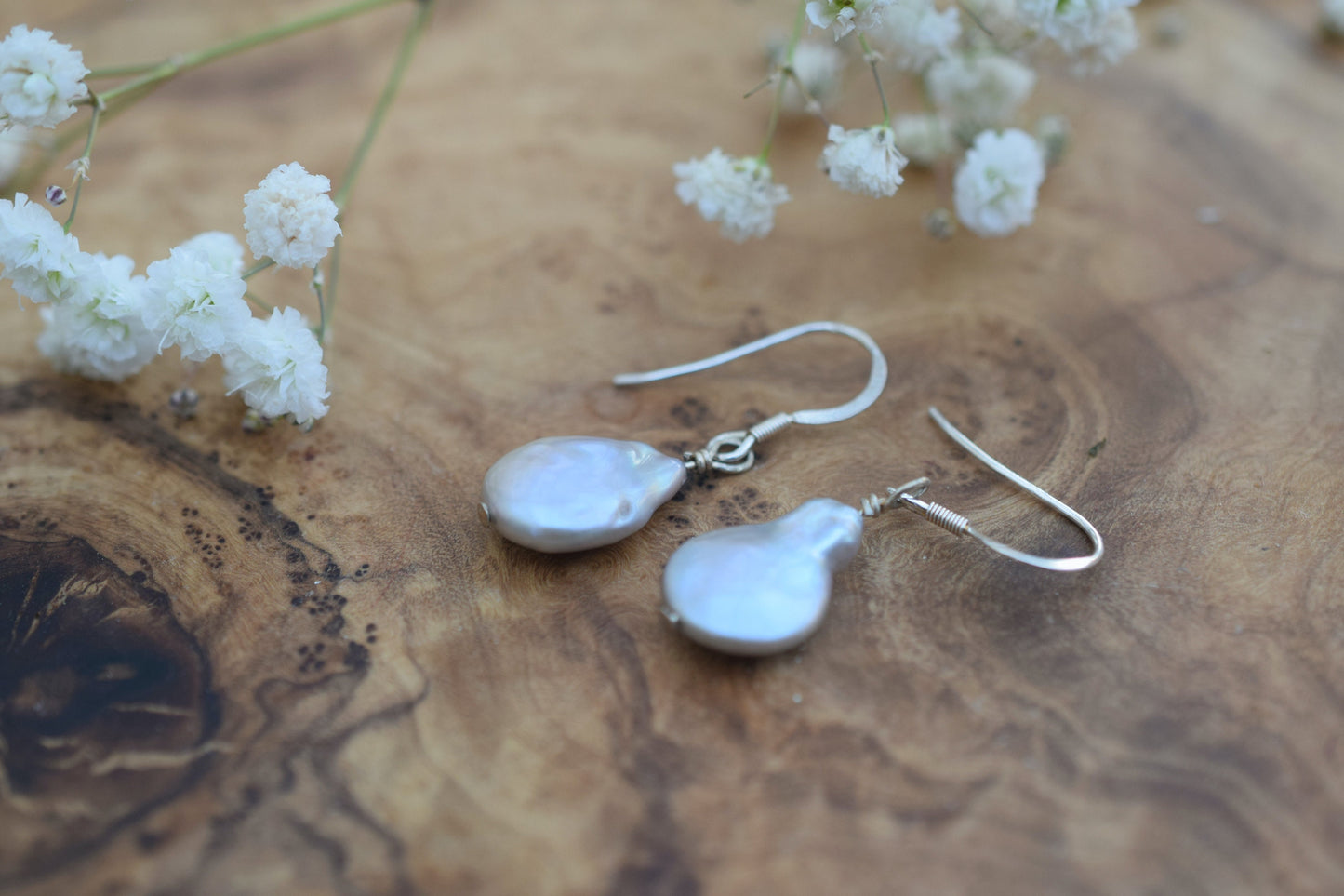 Grey Coin Pearl Earrings