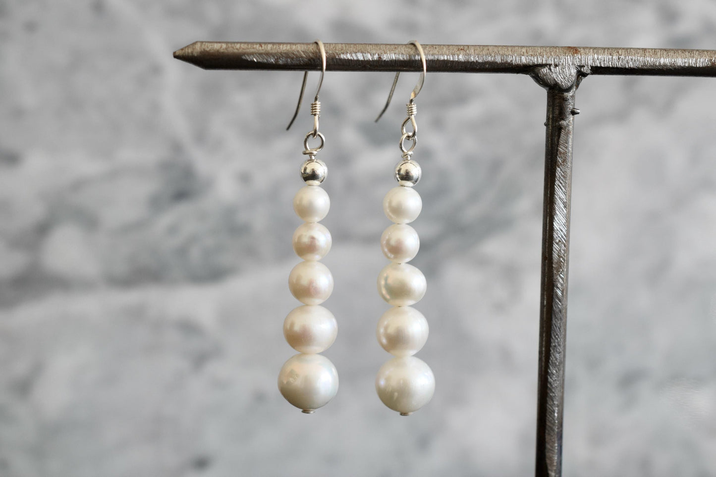 White Real Pearl Earrings in Sterling Silver, Long Bridal Earrings