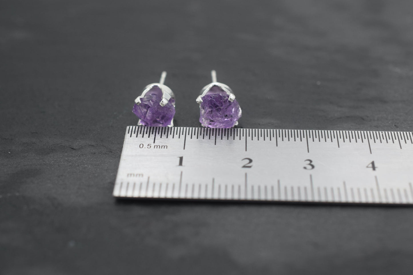 Raw Amethyst Earrings in Sterling Silver