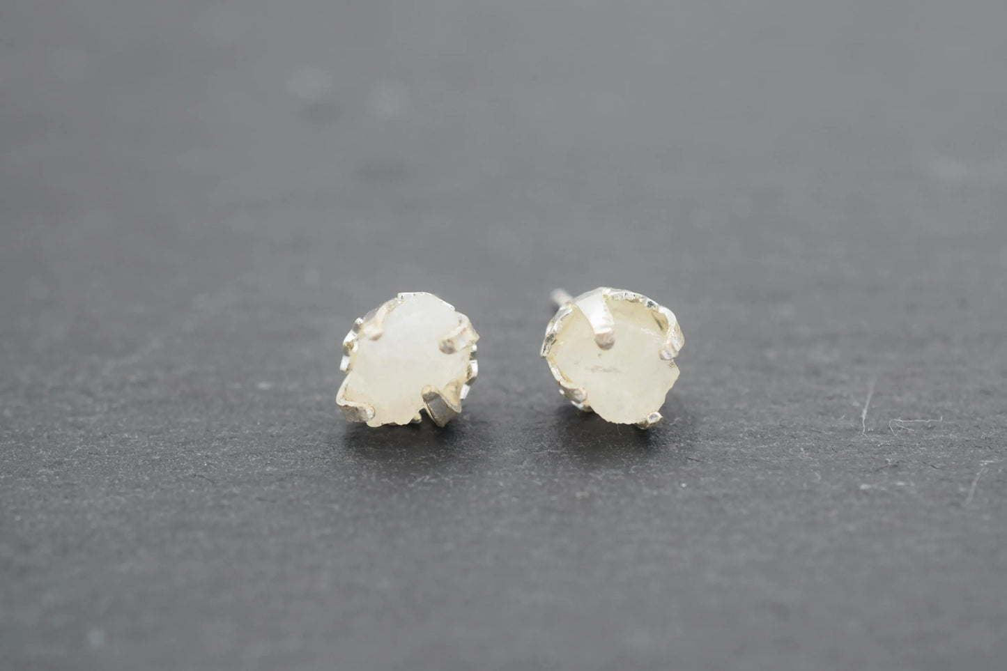 Raw Moonstone Stud Earring with Sterling Silver.