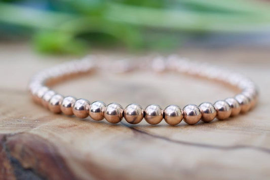 Rose Gold Beaded Bracelet, 14K Rose Gold Filled Bracelet