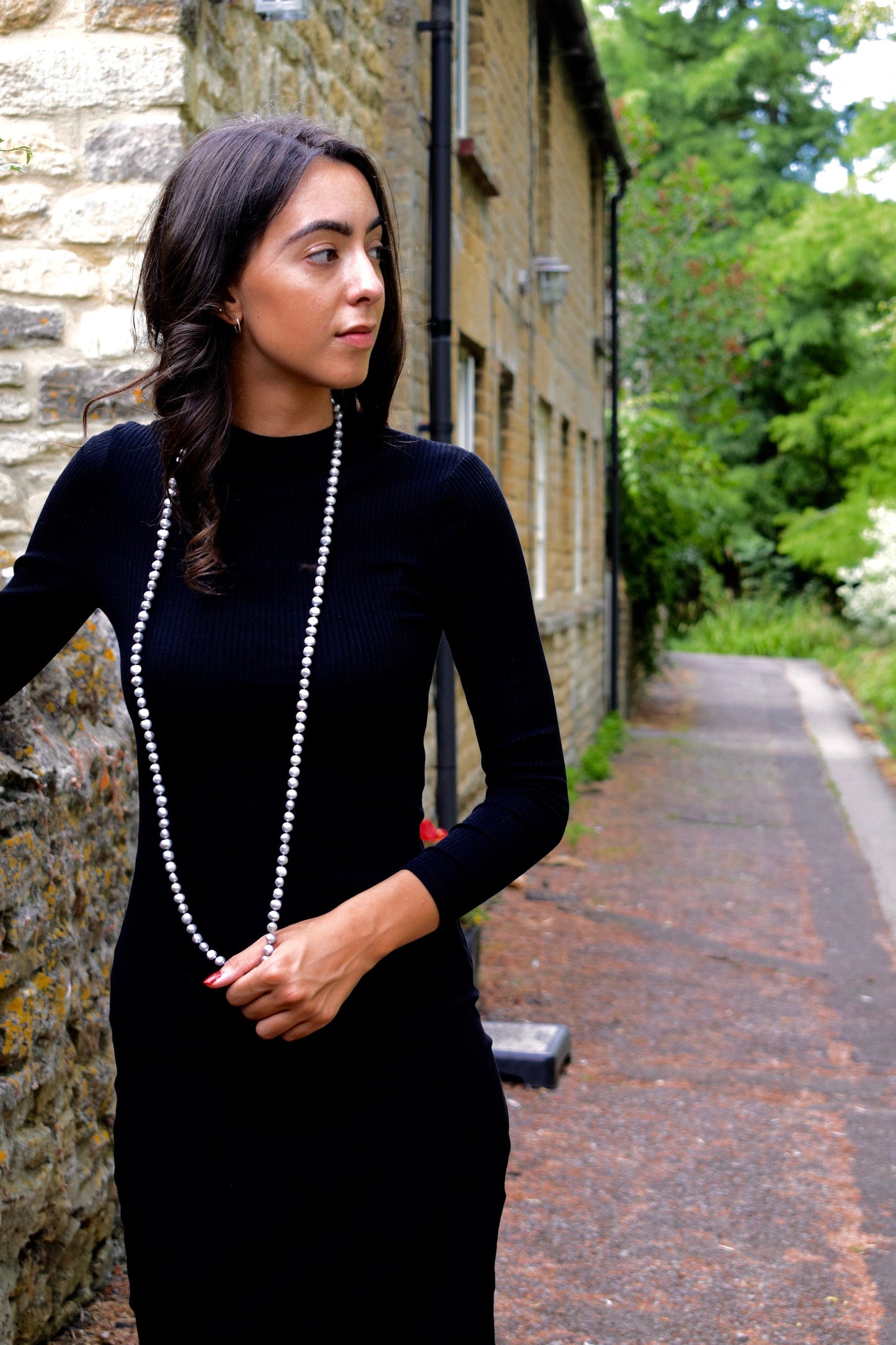 Long Grey Pearl Necklace, Real Pearl Necklace, Long Lariat Pearl Necklace