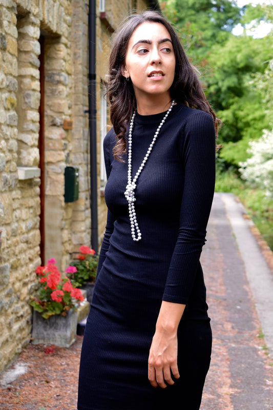 Long Grey Pearl Necklace, Real Pearl Necklace, Long Lariat Pearl Necklace
