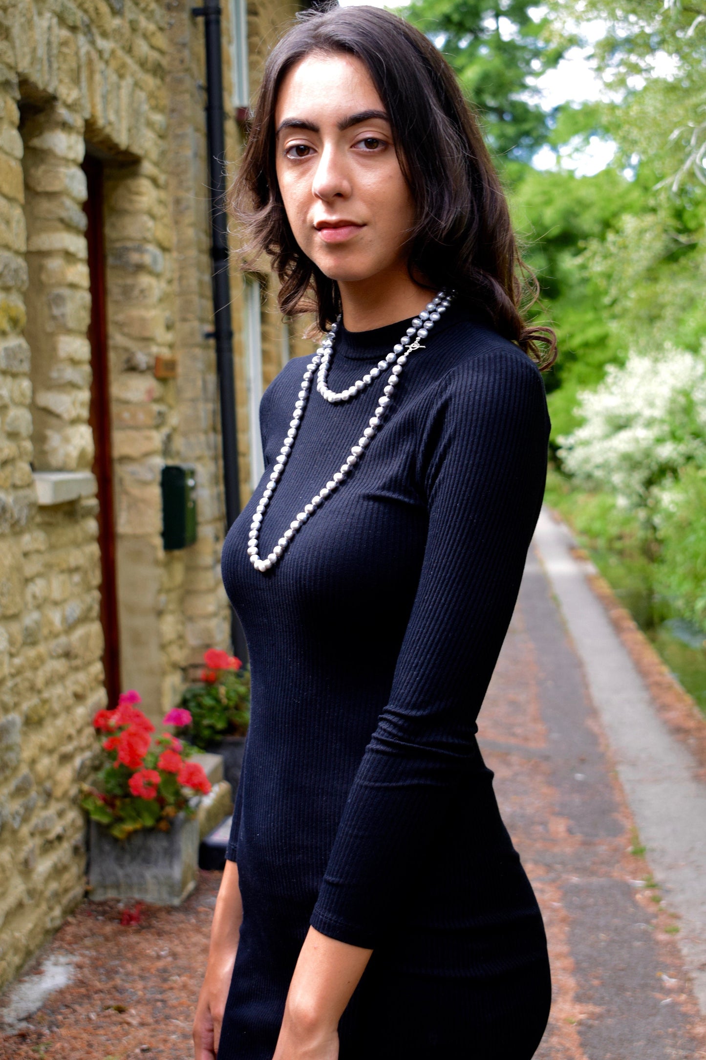 Long Grey Pearl Necklace, Real Pearl Necklace, Long Lariat Pearl Necklace