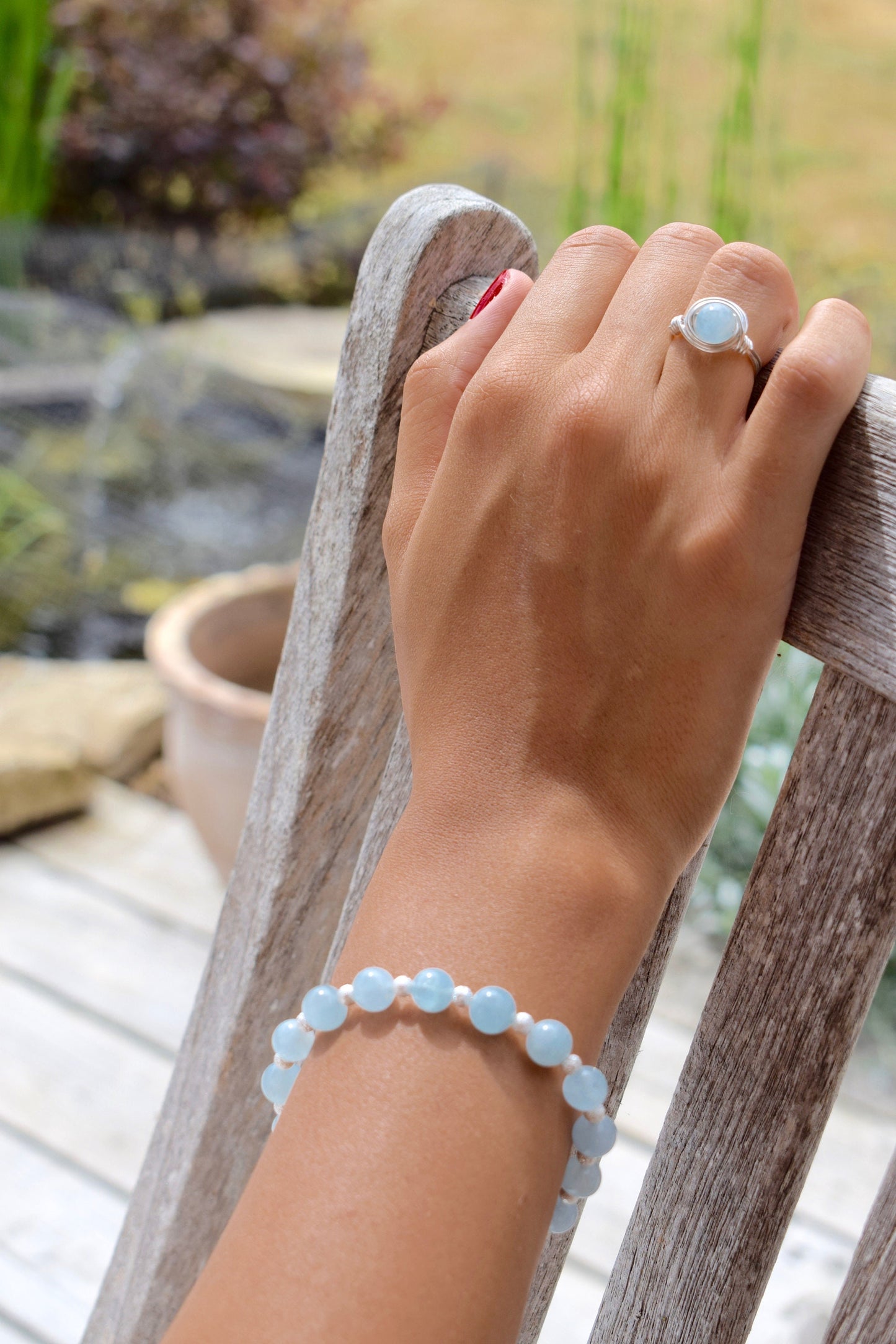 Blue Aquamarine Ring in Sterling Silver, Sterling Silver Wire Wrapped Aquamarine Bead, Handmade ring, Recycled Silver
