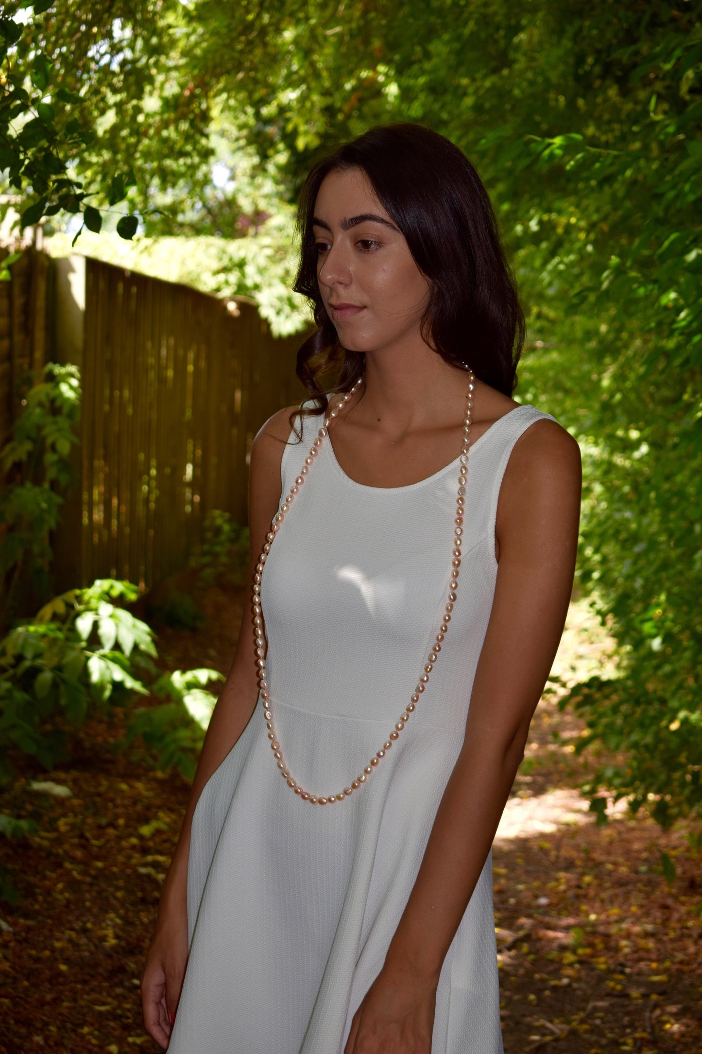 Long Pink Freshwater Pearl Necklace with Sterling Silver Findings