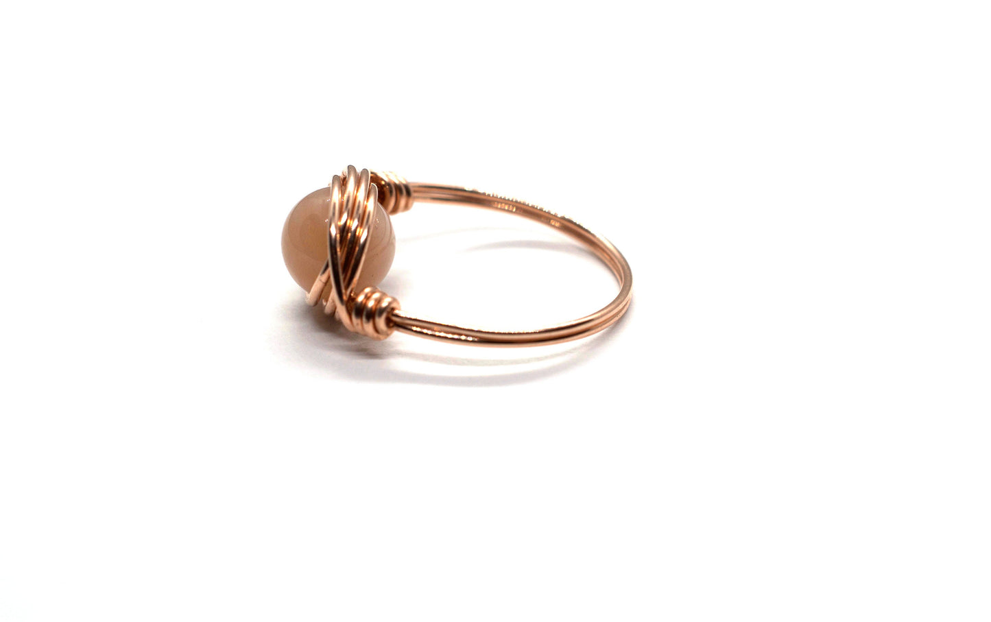 Peach Moonstone in 14k Rose Gold Filled Wire Wrapped Ring