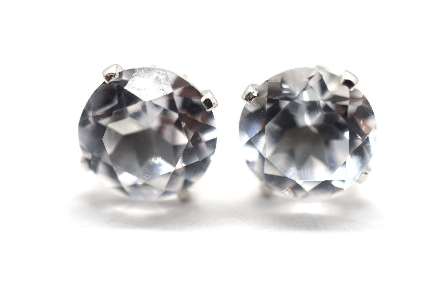 White Sapphire Studs, Lab Created Sapphire Earrings in Sterling Silver or 14K Gold Filled, Lab Created Corundum,  Lab Grown Earrings