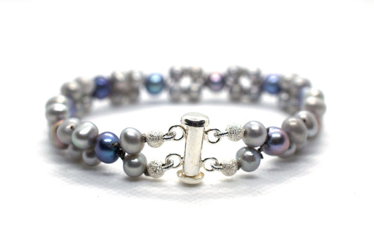 Multi Strand Pearl Bracelet in Grey and Black / Real Pearl Bracelet / Freshwater Pearl Bracelet / Coloured Pearl Bracelet