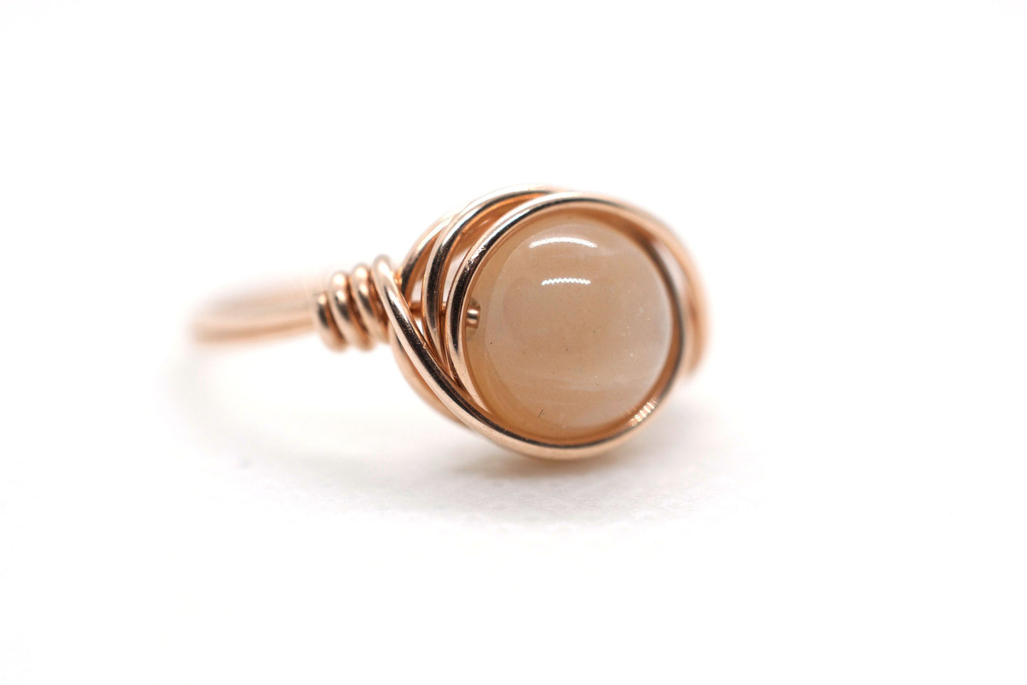 Peach Moonstone in 14k Rose Gold Filled Wire Wrapped Ring