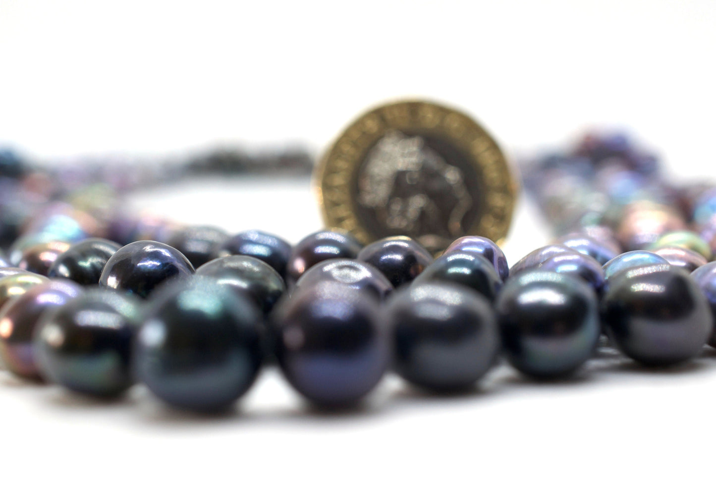 Graduated Pearl Necklace in Black with Sterling Silver
