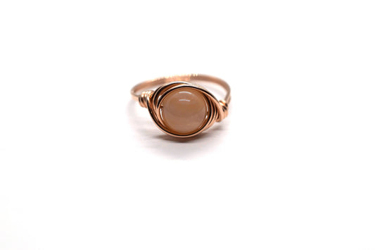 Peach Moonstone in 14k Rose Gold Filled Wire Wrapped Ring