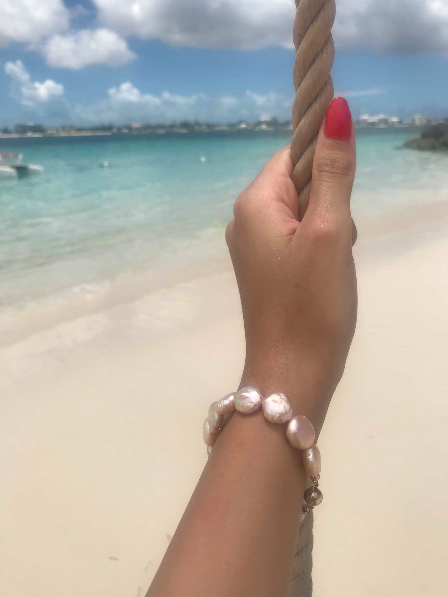 Pink Coin Pearl Bracelet in Sterling Silver