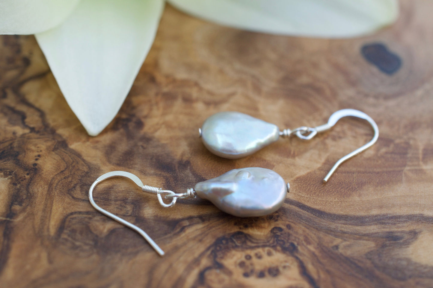 Grey Coin Pearl Earrings