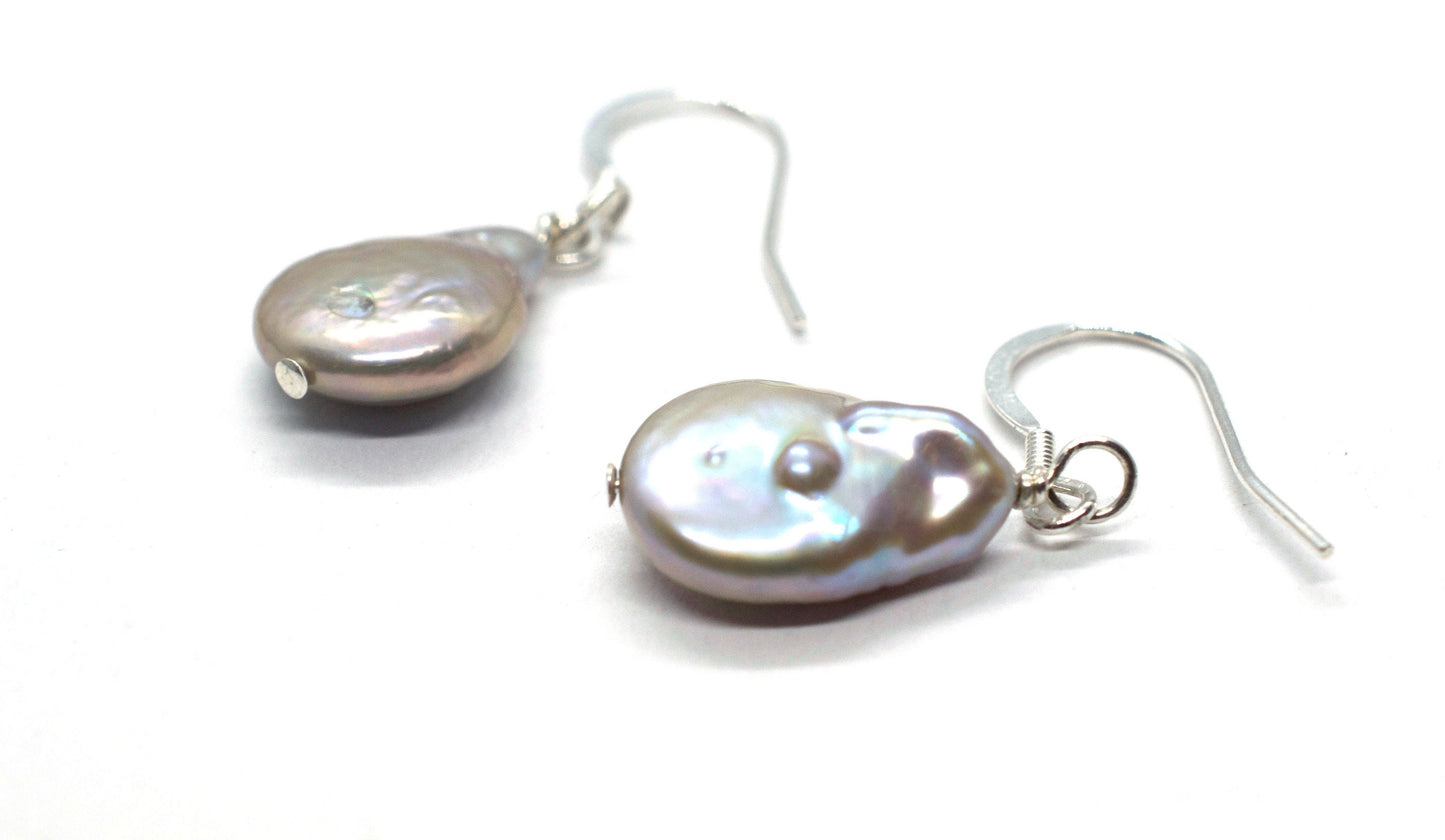 Grey Coin Pearl Earrings