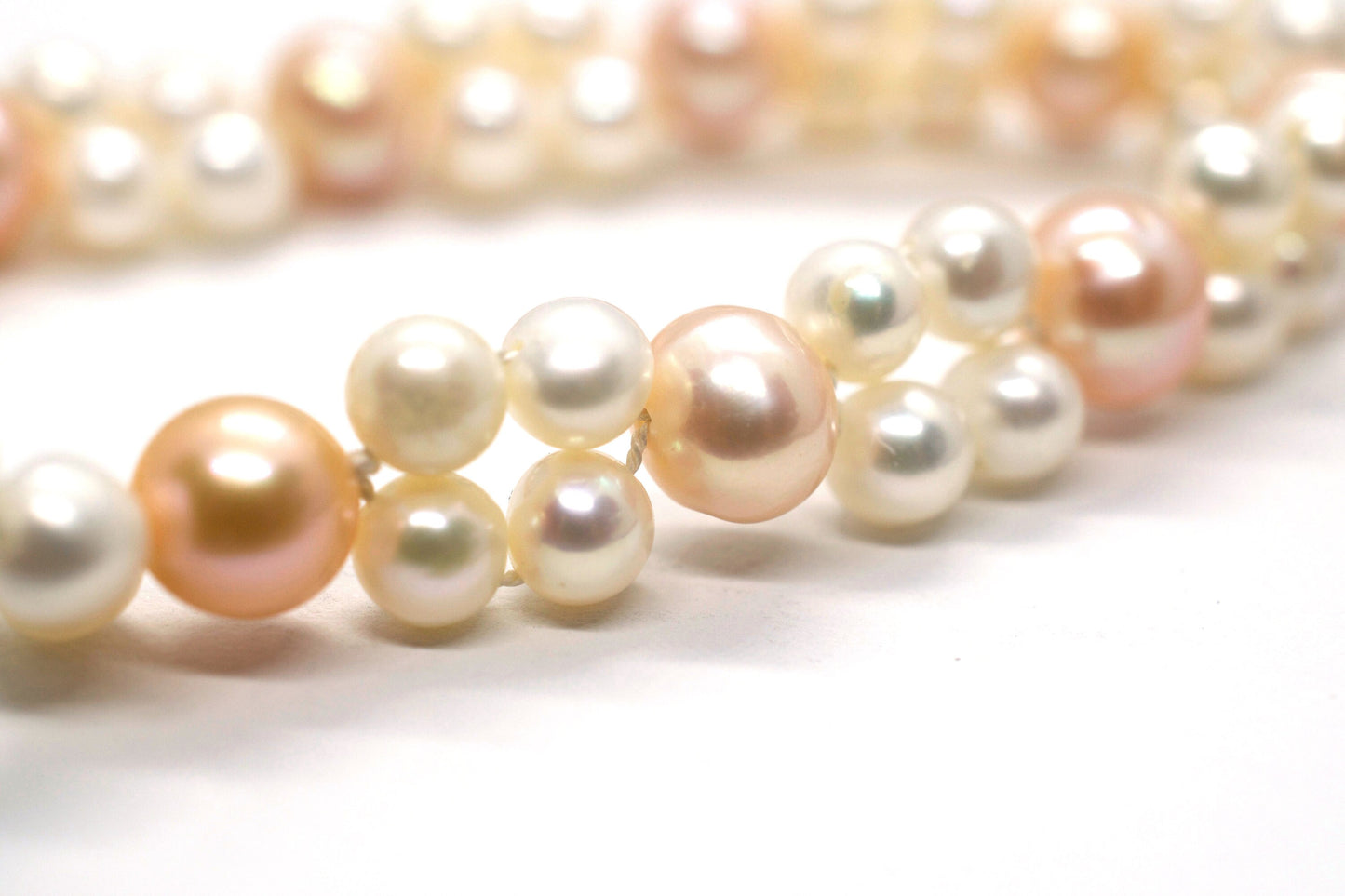 Multi Strand Knotted Pearl Bridal Bracelet Pink Pearls & White Pearls
