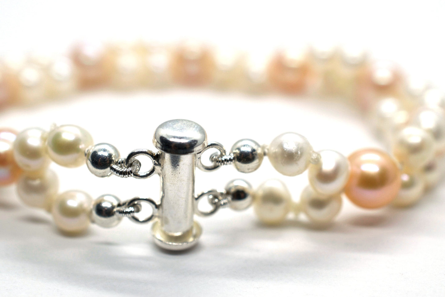 Multi Strand Knotted Pearl Bridal Bracelet Pink Pearls & White Pearls