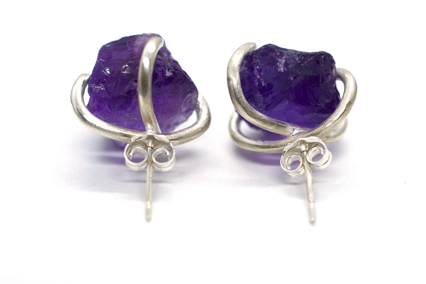 Raw Amethyst Claw Earrings in Sterling Silver