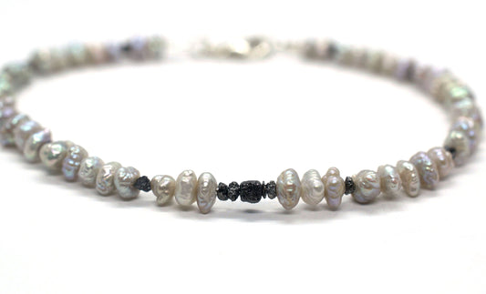 Raw Diamond & Freshwater Pearl Bracelet