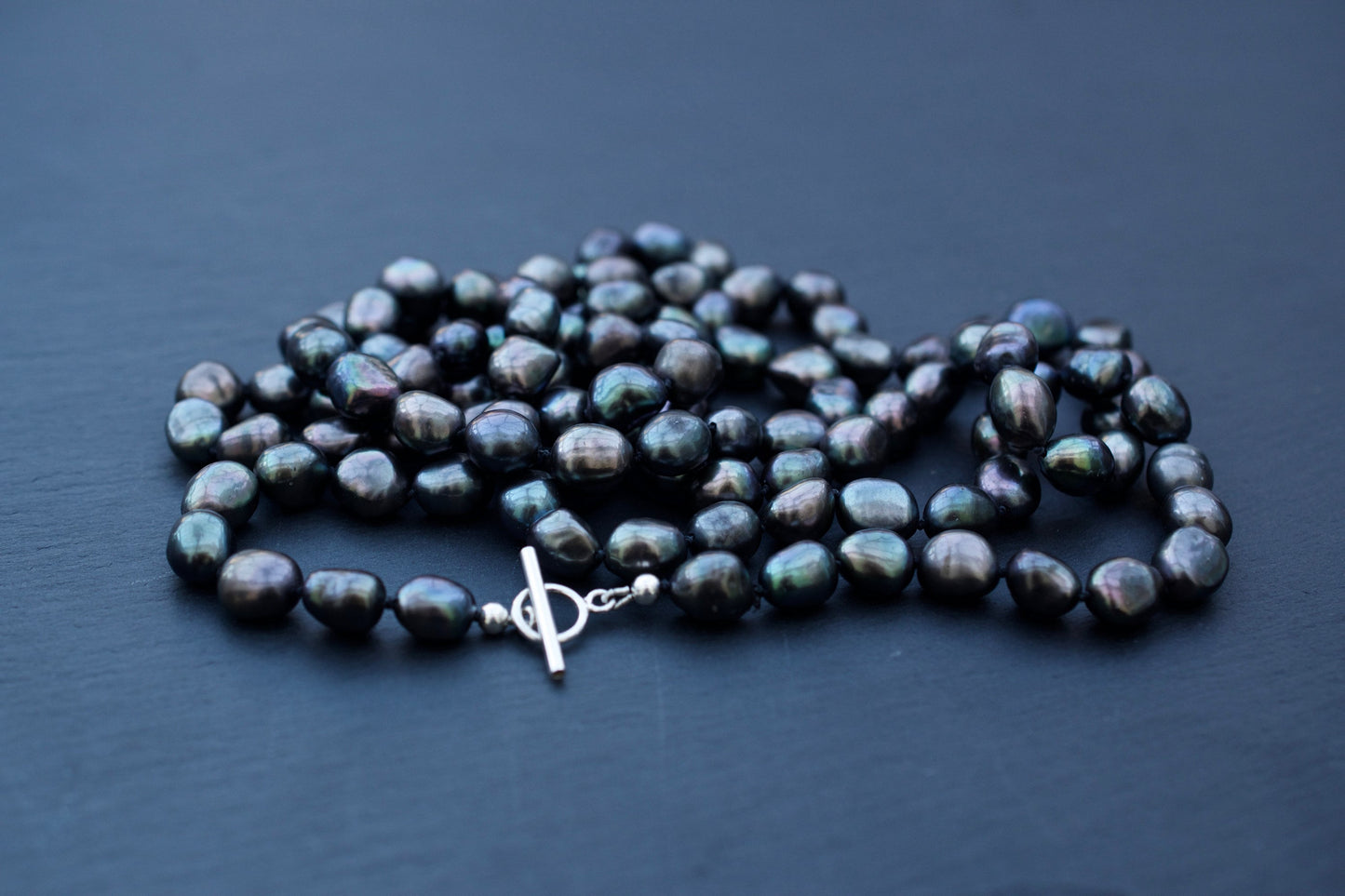 Natural Black Pearl Necklace in Sterling Silver, Extra long pearl necklace, Real pearl necklace, Pearl lariat necklace, 1920 pearl necklace.