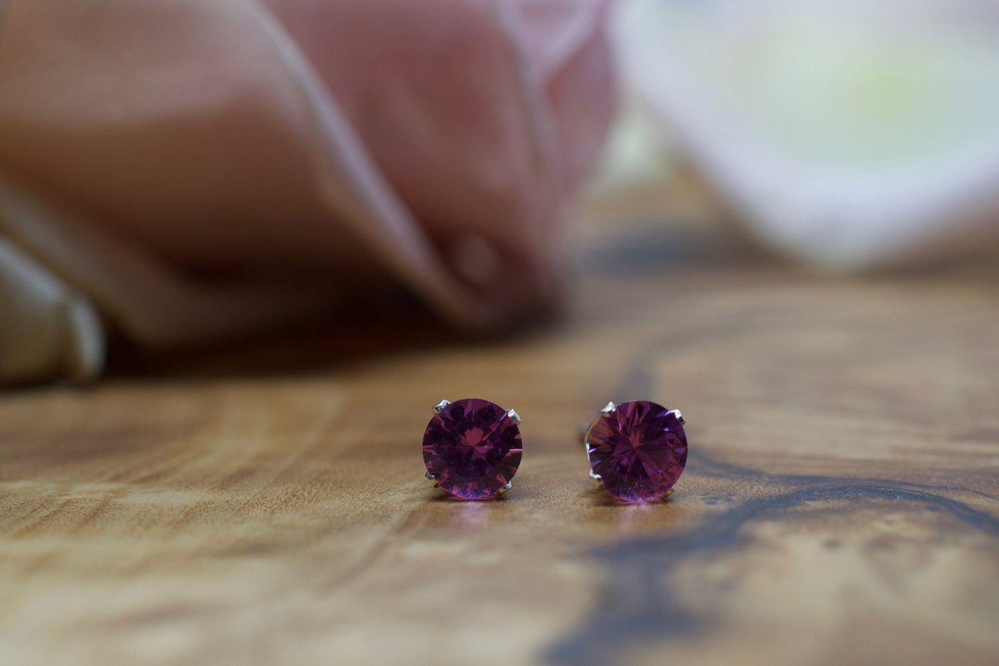 Pink Sapphire Earrings, PinkSapphire Stud Earrings,  Lab Created Sapphire Earrings, Lab Grown Studs