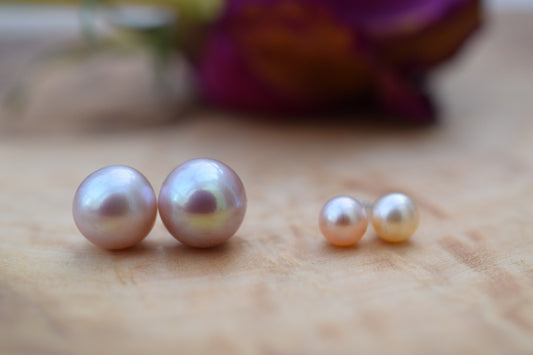 Pink Pearl Earrings in Sterling Silver