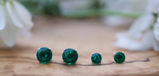 Lab Created Emerald Earrings in Sterling Silver or 14K Gold Filled, Emerald Statement Earrings, 14K Emerald Earrings