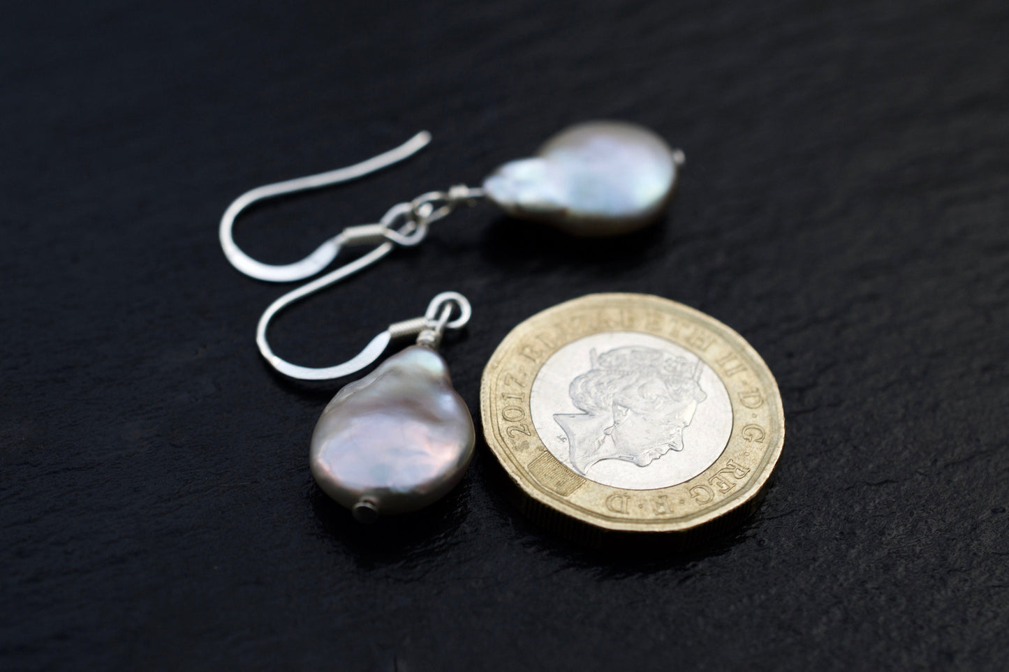 Grey Coin Pearl Earrings