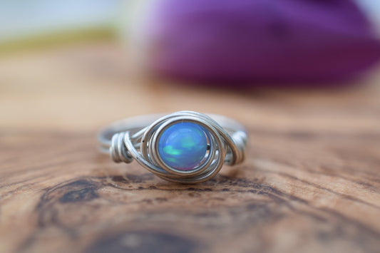 Opal Ring Wire Wrapped in Sterling Silver