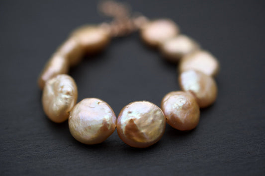 Pink Coin Pearl Bracelet in Sterling Silver