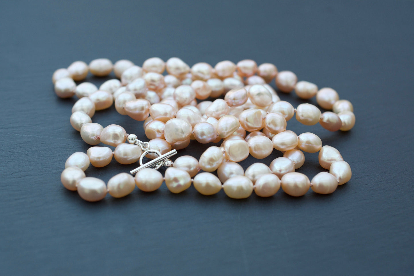 Long Pink Freshwater Pearl Necklace with Sterling Silver Findings