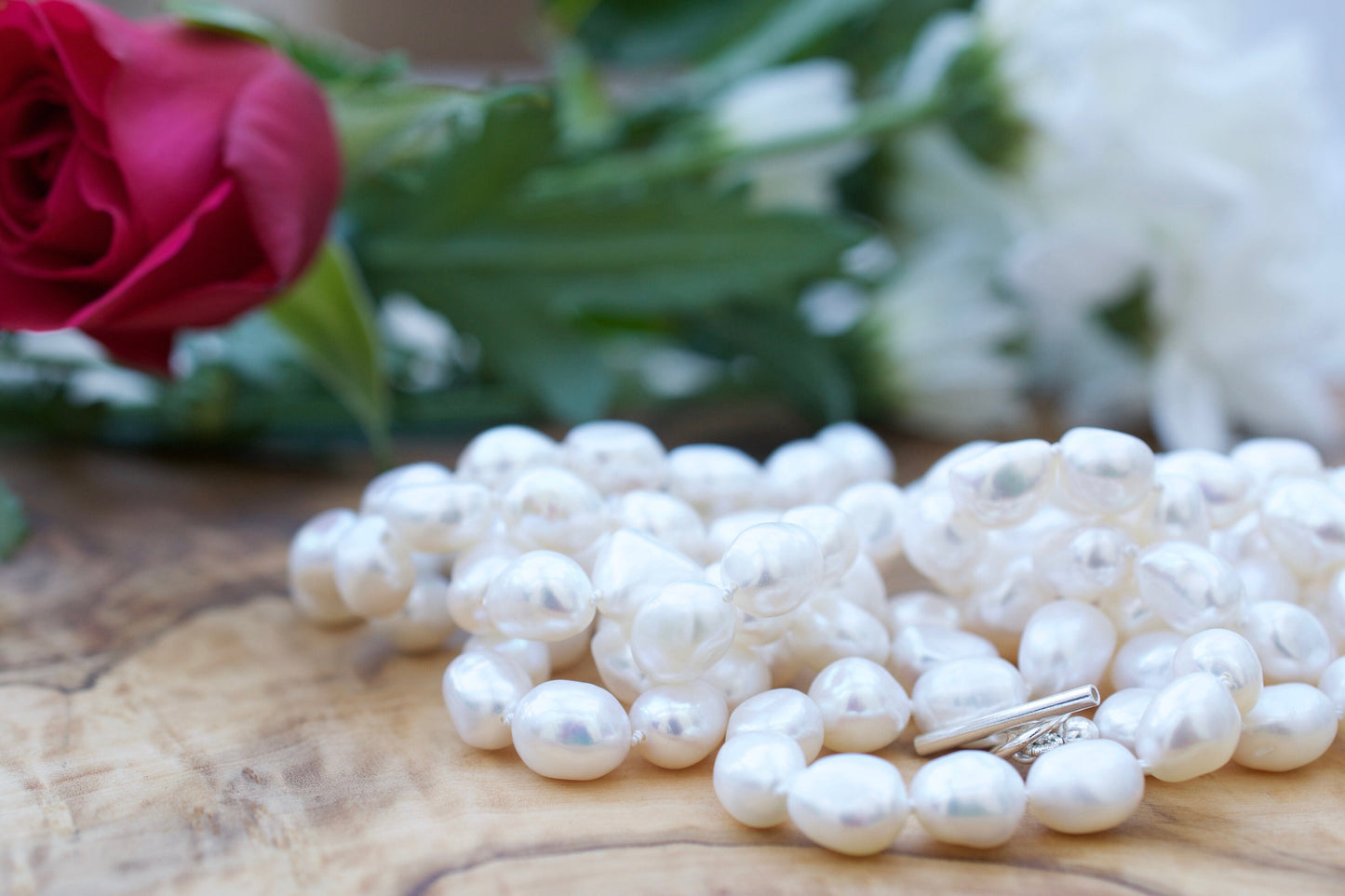 White Extra Long Freshwater Pearl Necklace with Sterling Silver, 1920's Long Pearl Necklace, Real Pearl Necklace,  Layering Necklace.