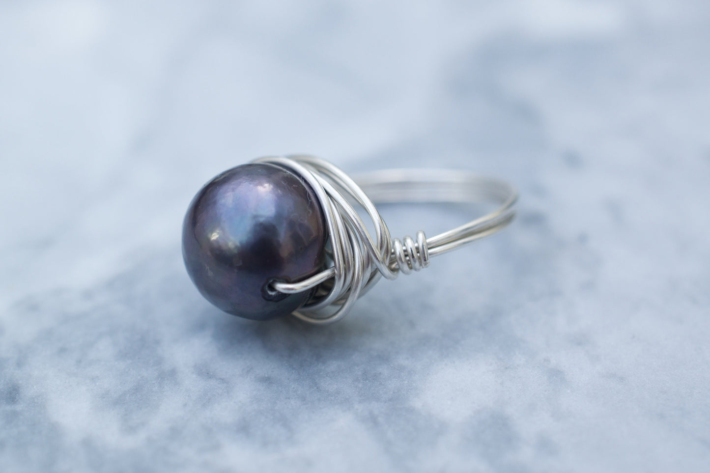Black Pearl Ring in Sterling Silver