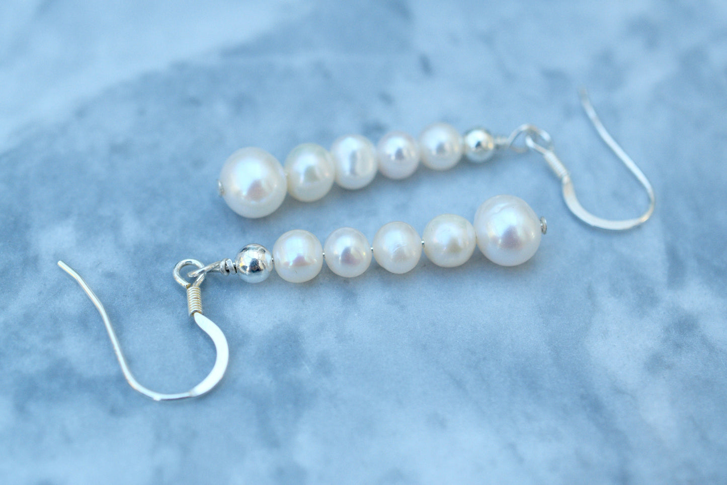 White Real Pearl Earrings in Sterling Silver, Long Bridal Earrings