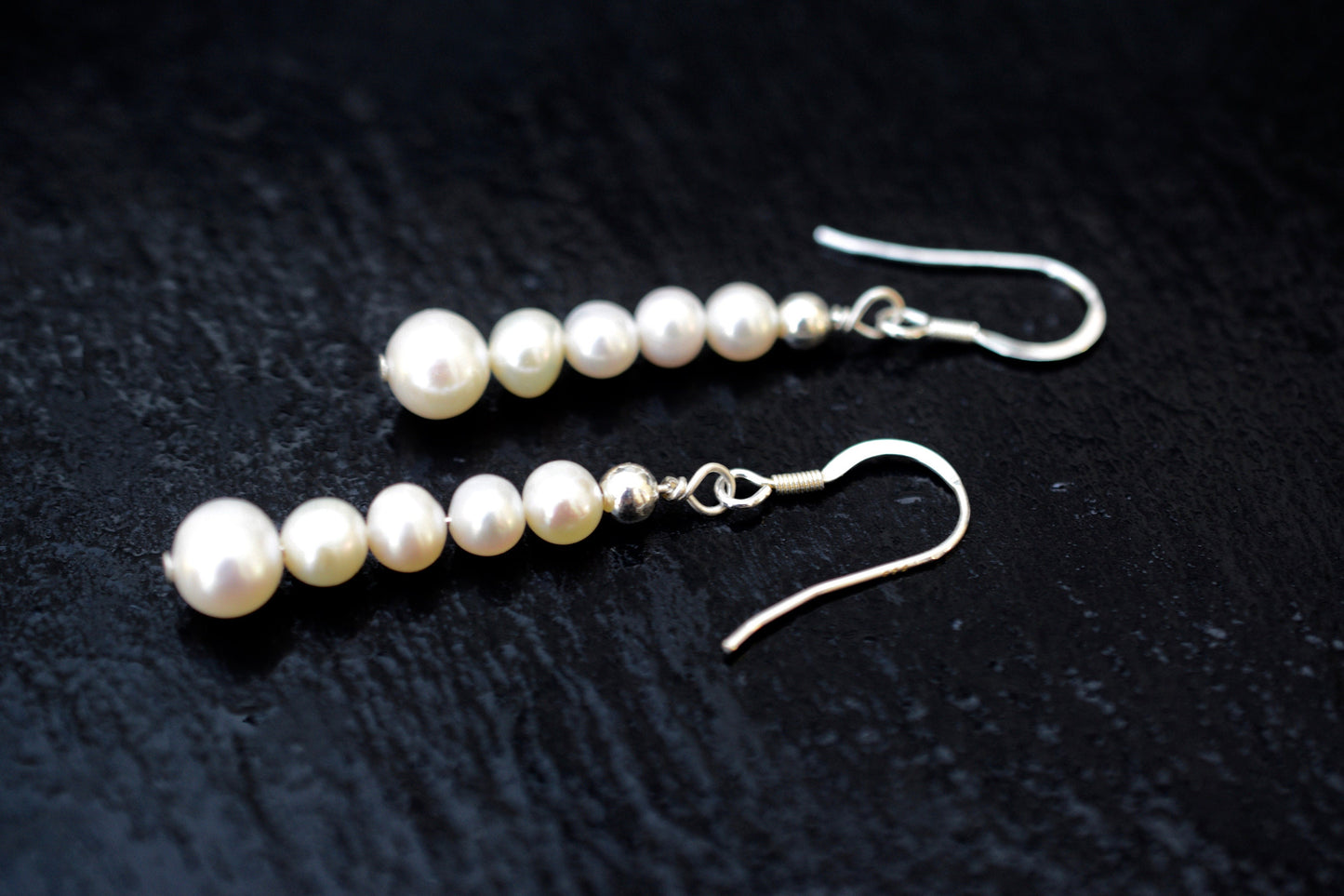 White Real Pearl Earrings in Sterling Silver, Long Bridal Earrings