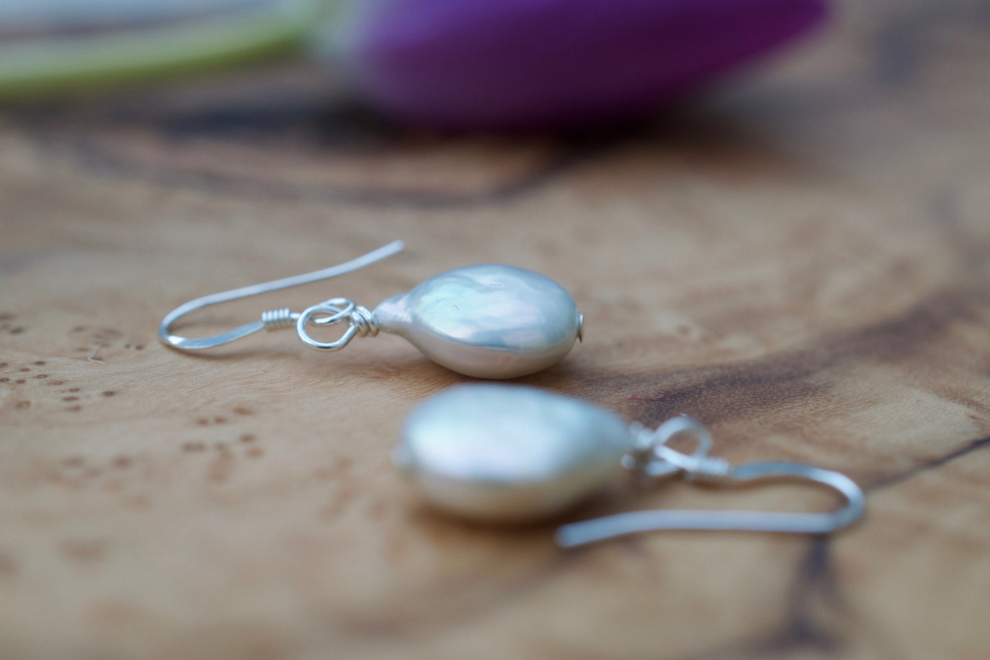 Coin Pearl Earrings in Sterling Silver