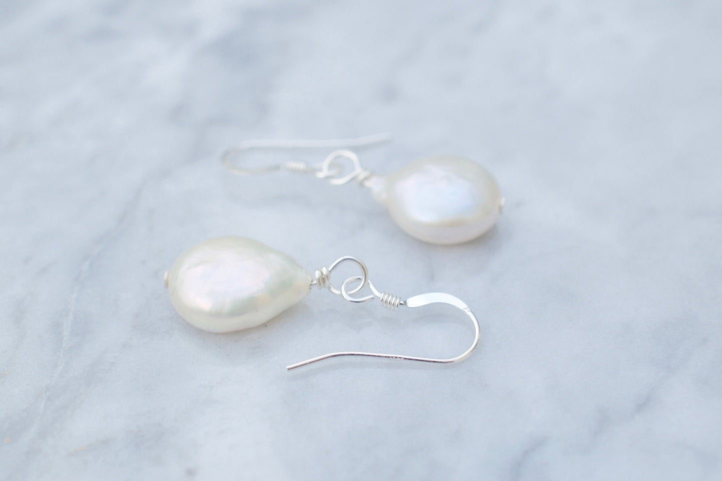 Coin Pearl Earrings in Sterling Silver